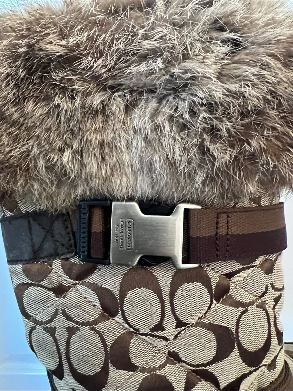 Coach Brown Signature Canvas Faux-Fur Cuff Winter Boots